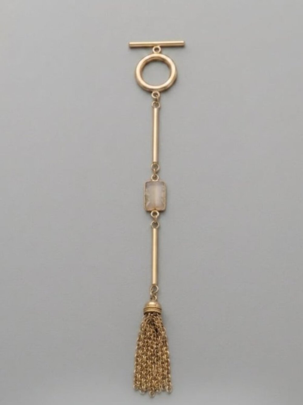 💖 Boho Brushed Gold Linear Tassel Pendant Geometric Stone Charm #132